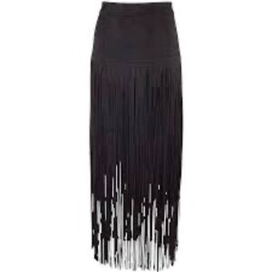 NWT Pinto Ranch Adore Western Faux Suede Long Fringe Skirt Size XL Black